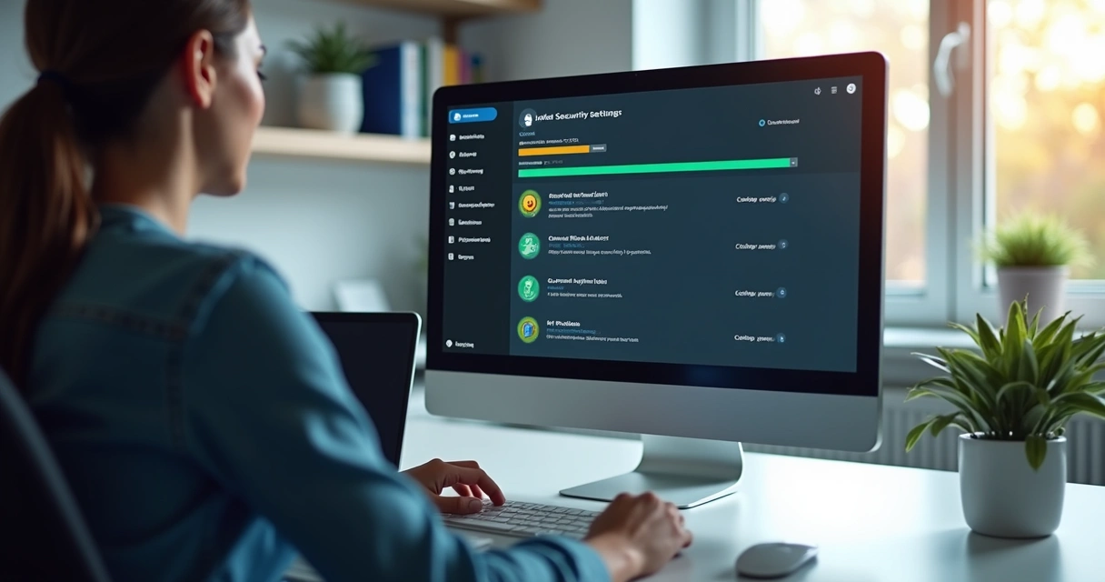 Pessoa preparando computador seguro com softwares atualizados 
