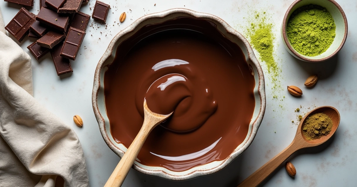 Ganache de chocolate sendo misturada com moringa em pó 