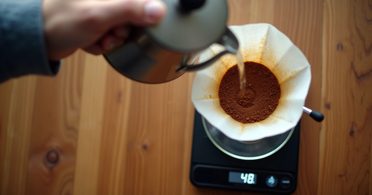 Preparo de café no V60 com despejos curtos 