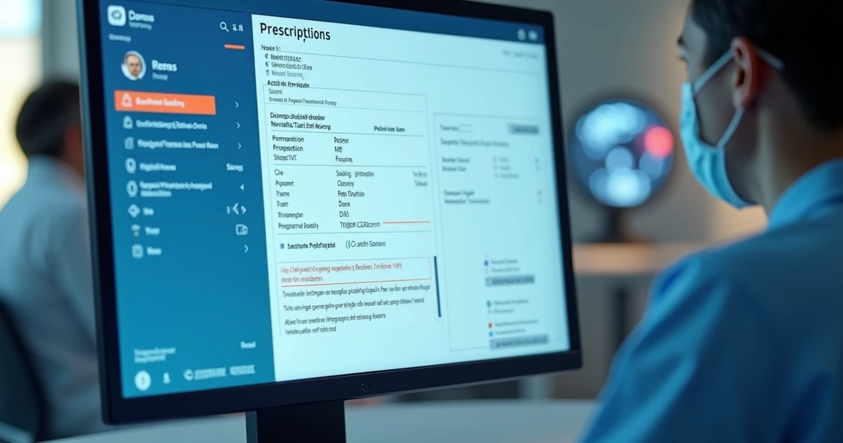 Tela de computador exibindo prescrição médica digital detalhada 
