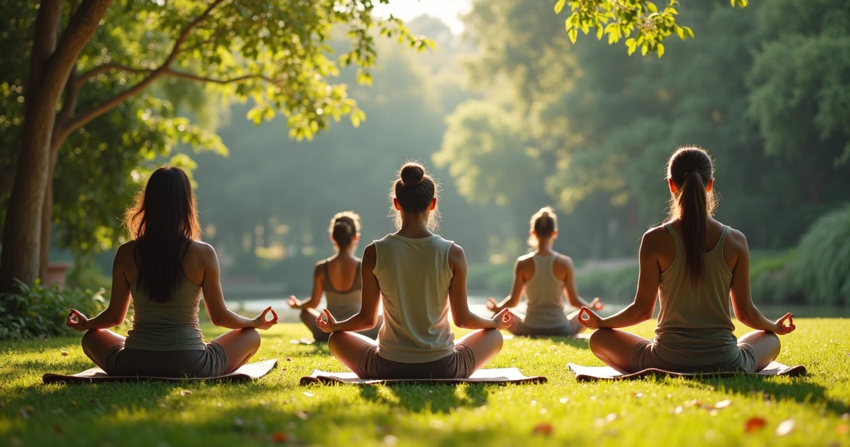 Grupo praticando mindfulness em ambiente natural