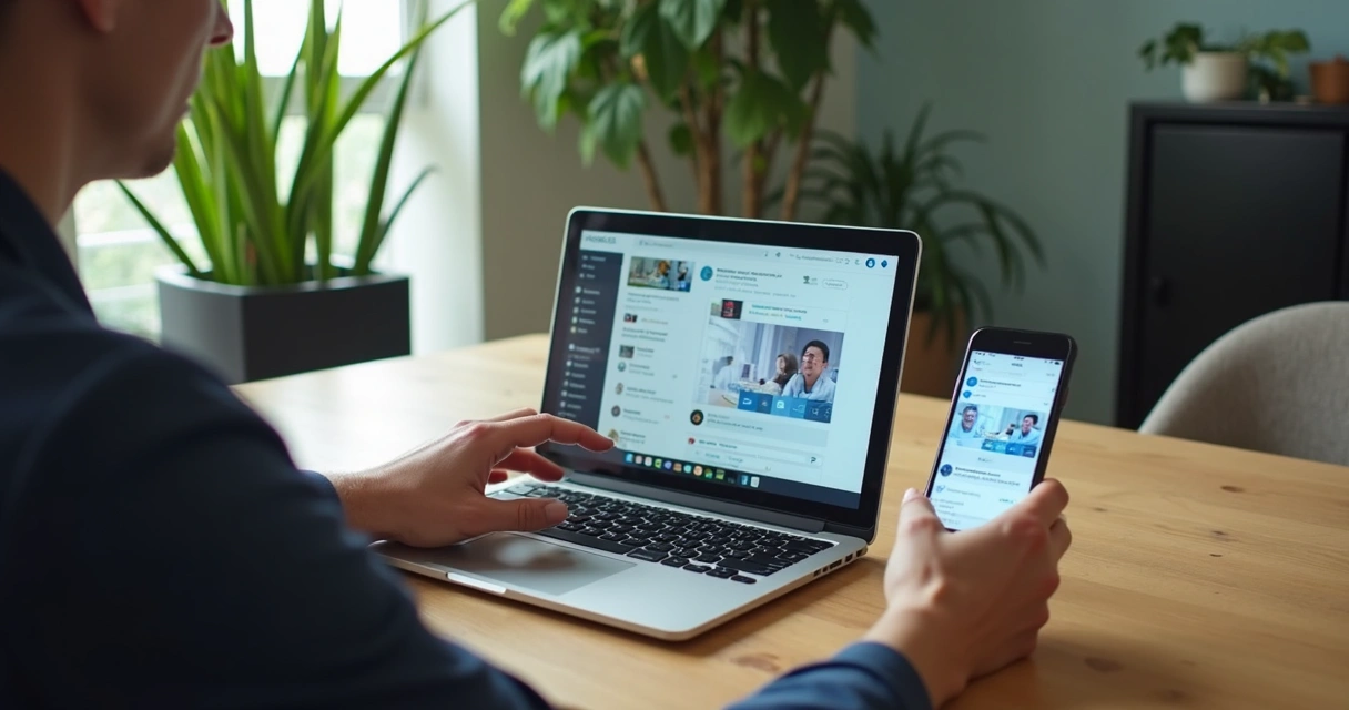 Empresário usando vários dispositivos conectados 