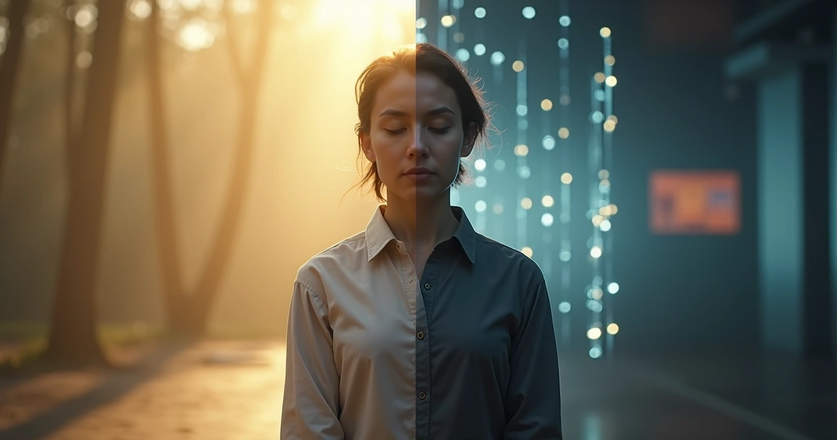 Comparación visual entre presencia consciente y control mental en una misma persona 