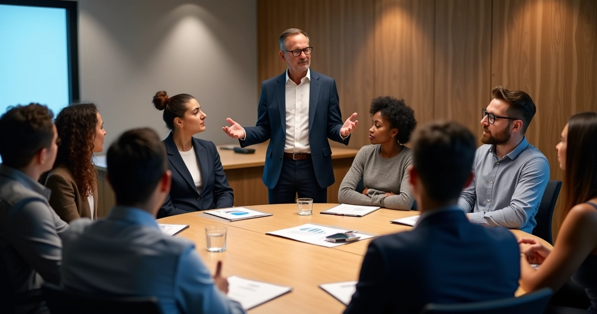 Equipo reunido ante crisis organizacional 