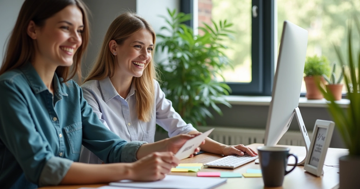 Colega de trabalho sorrindo ao receber um presente digital 