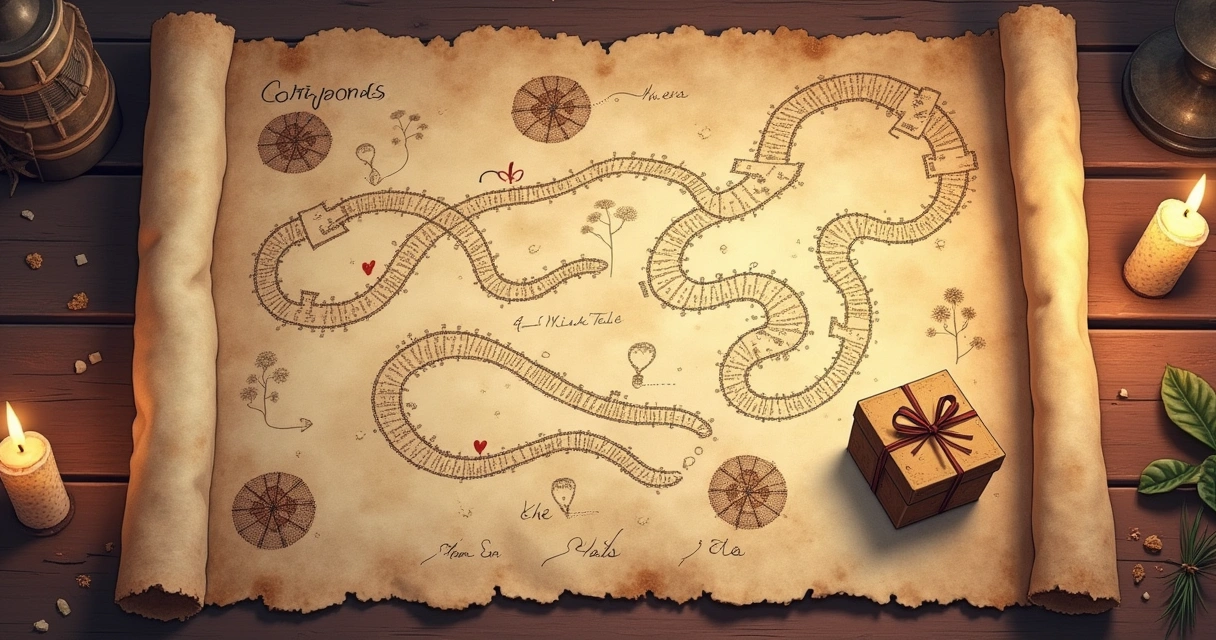 Mapa de caça ao tesouro com pistas escritas à mão