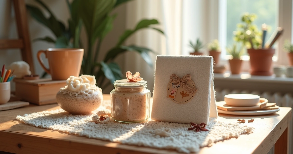 Presente artesanal feito à mão com cartão e laço 