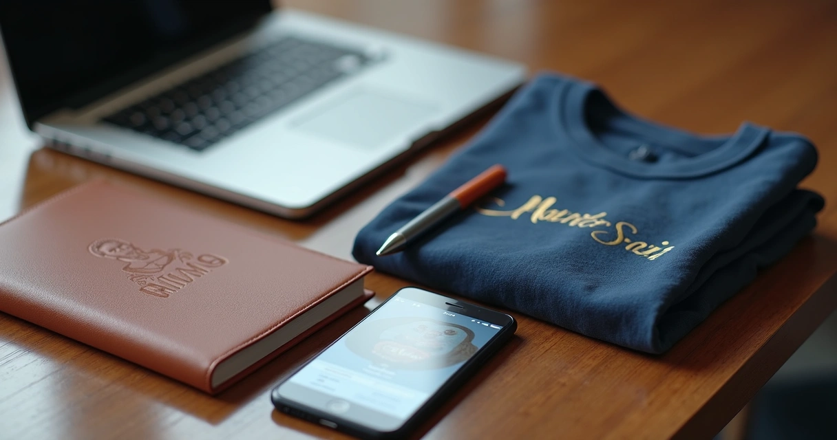 Presentes personalizados e materiais de mentoria juntos