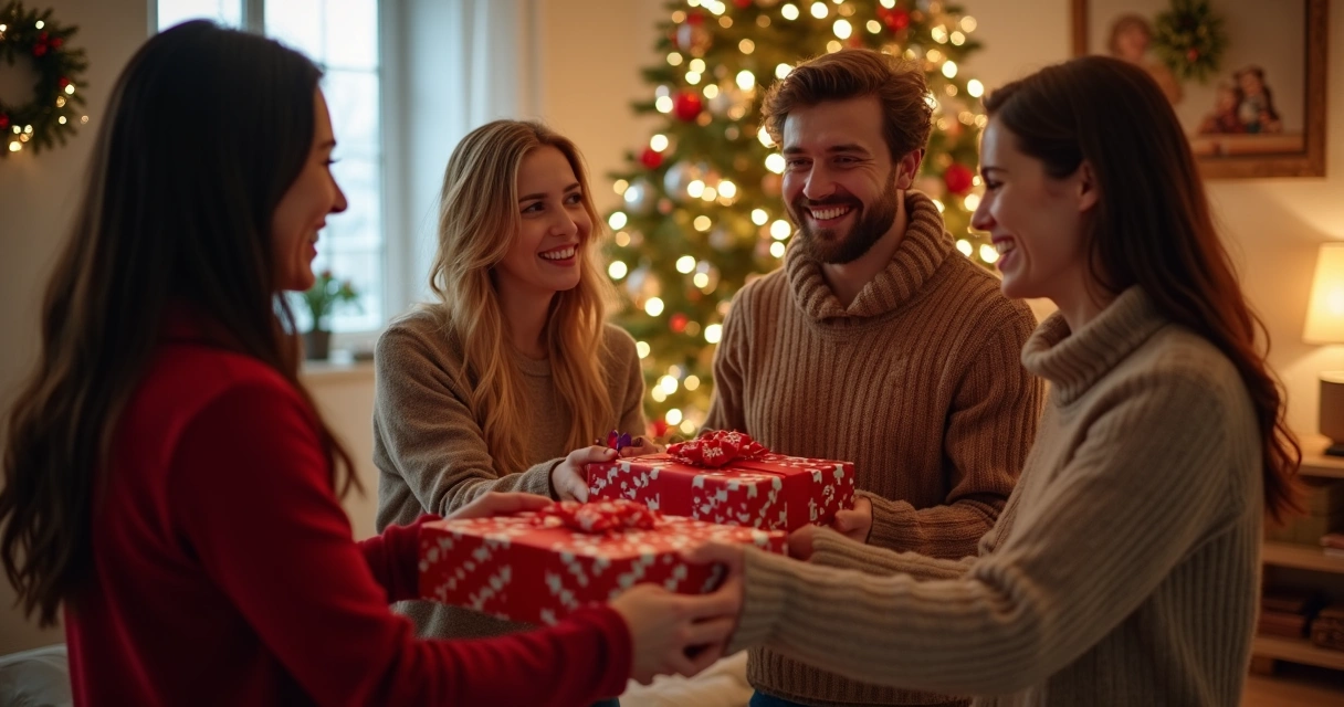 Troca de presentes de Natal entre amigos em casa