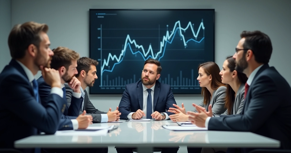 Equipe discutindo solução em ambiente corporativo, com expressão de tensão