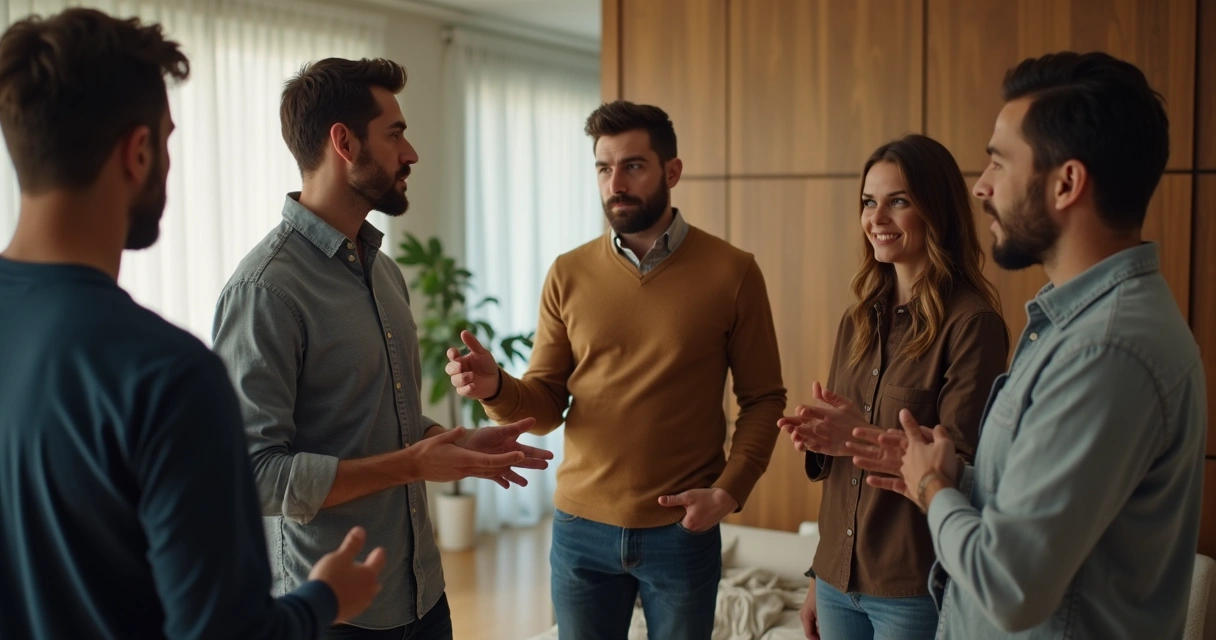 Grupo de pessoas influenciando decisão de um indivíduo 