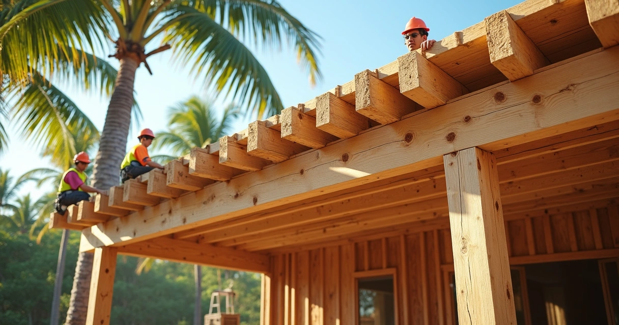 Lanai construction with pressure-treated wood