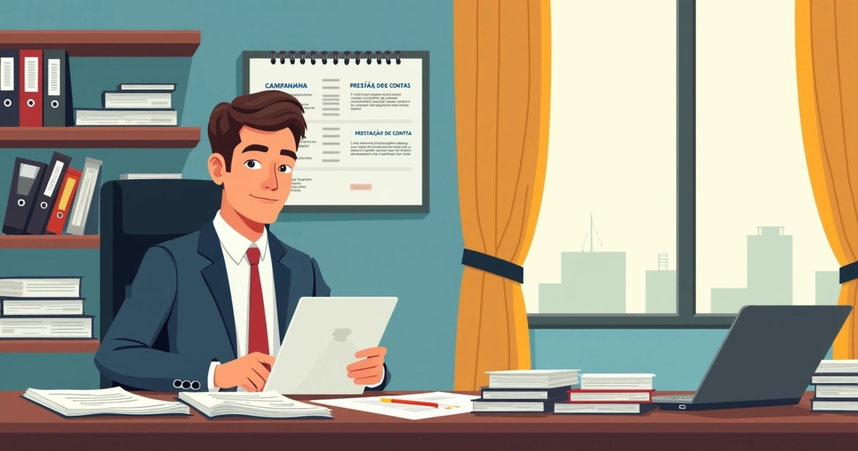 Gestor público analisando documentos financeiros com gráficos de orçamento na tela 