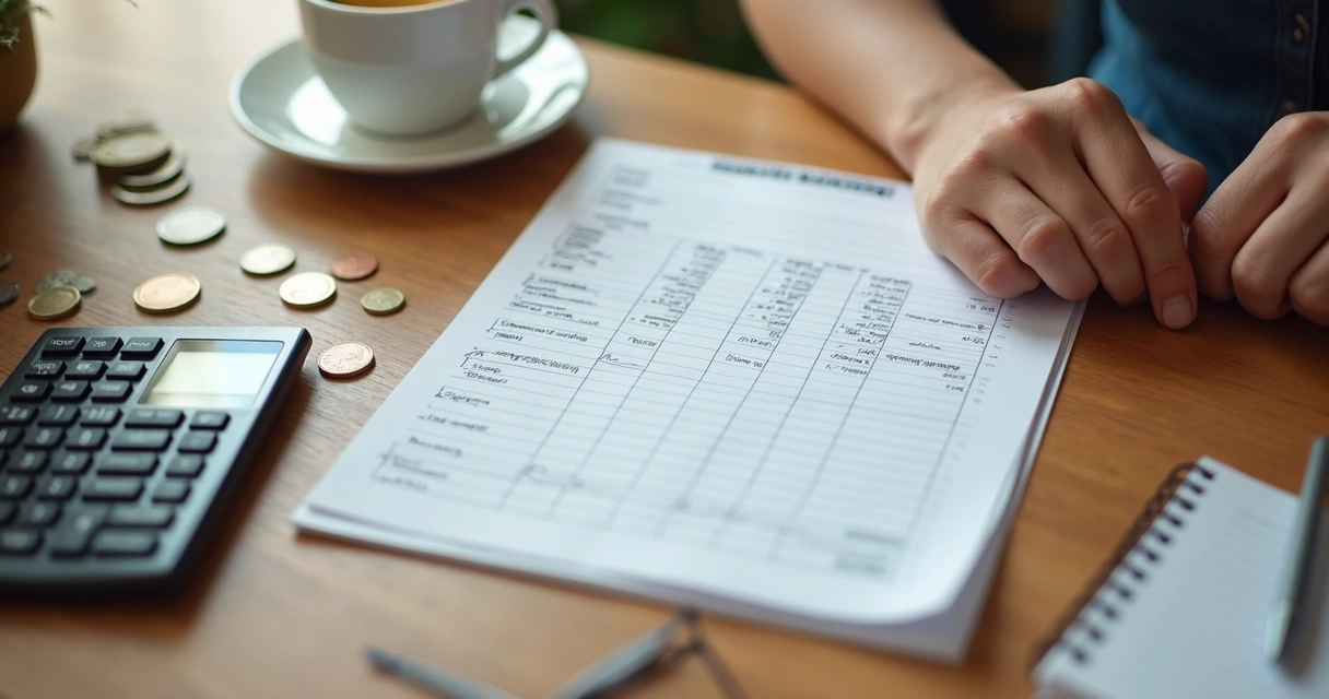 Presupuesto familiar y calculadora sobre una mesa
