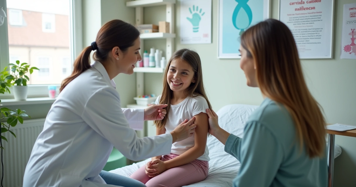 Vacinação em adolescente sendo aplicada por profissional de saúde com jaleco