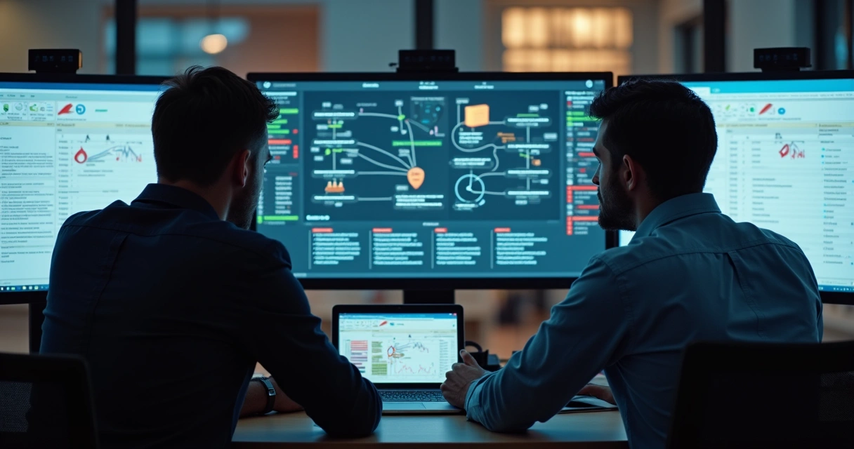 Equipe de tecnologia monitorando sistemas para prevenir falhas 