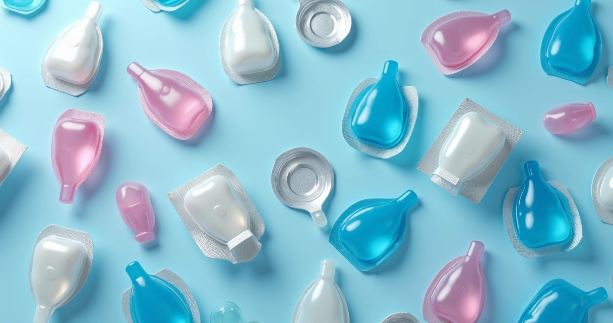 Preservativos sobre superfície azul clara 