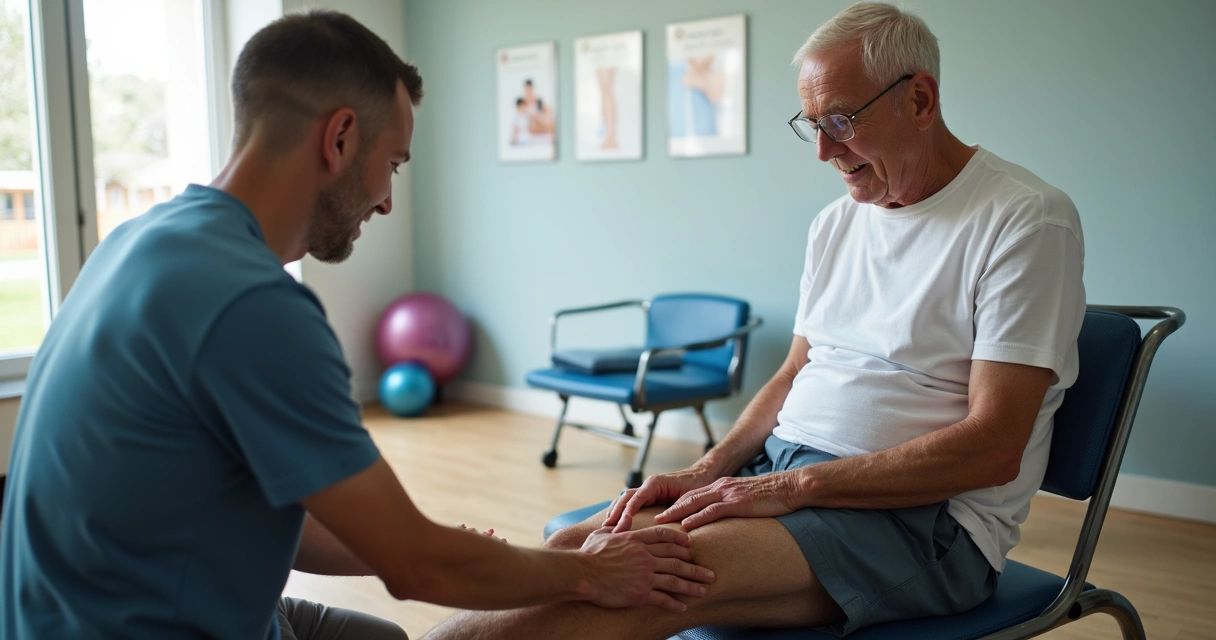 Profissional treinando idoso com técnicas de liberação miofascial