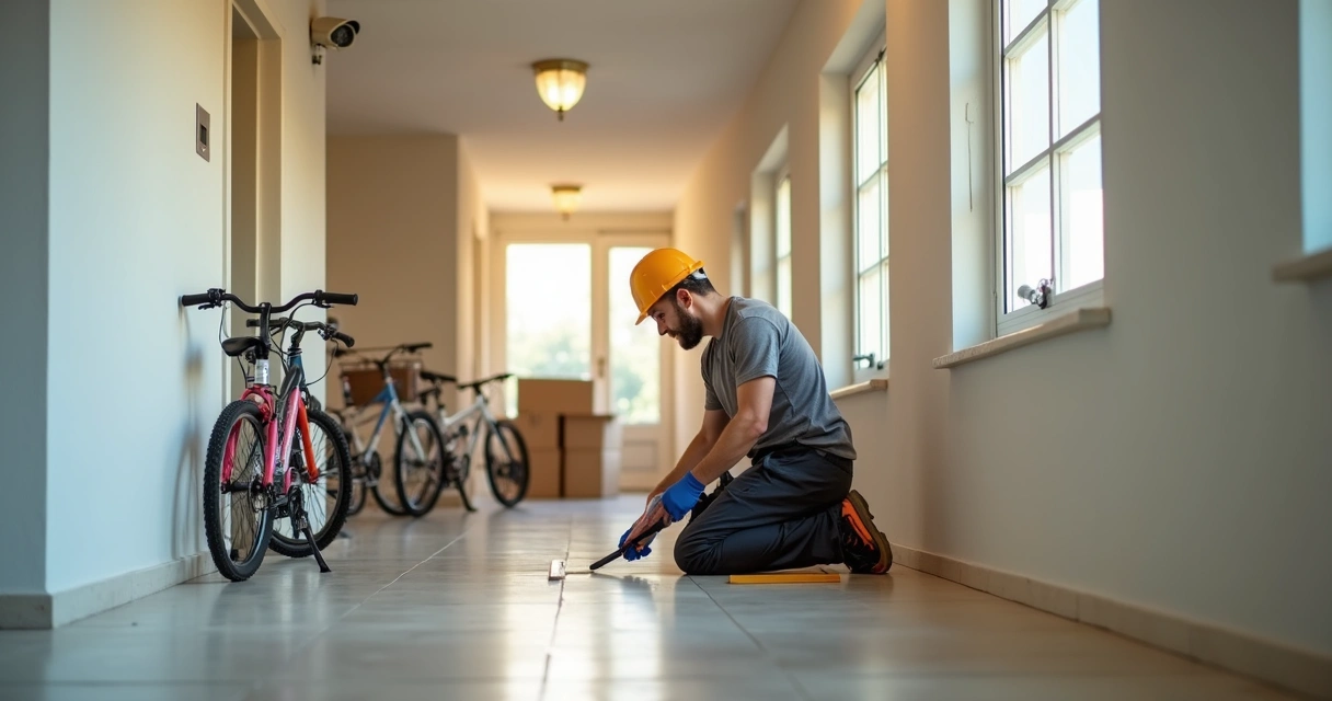 Técnico vedando fresta em condomínio 
