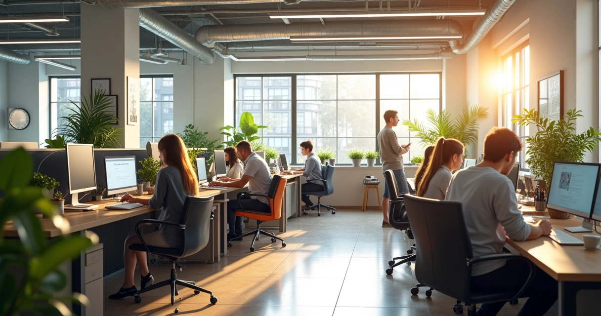 Ambiente de trabalho saudável com colaboradores relaxados 