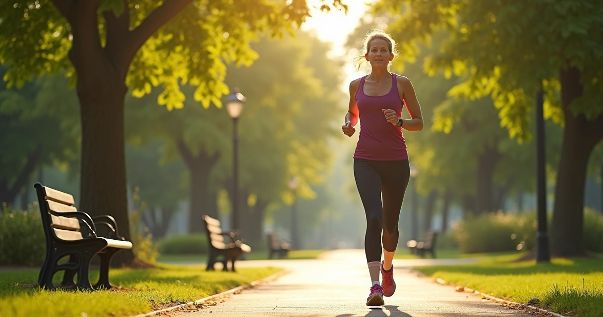 Mulher caminhando ao ar livre para prevenção de varizes 