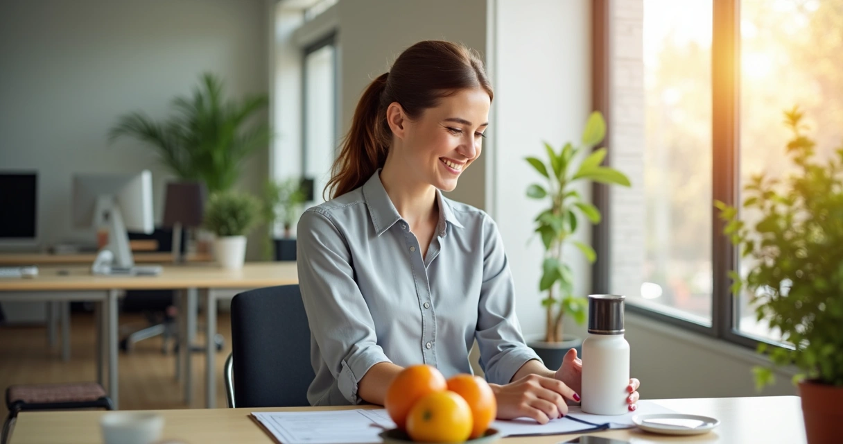 Mulher hidratando-se no trabalho em Campinas no verão