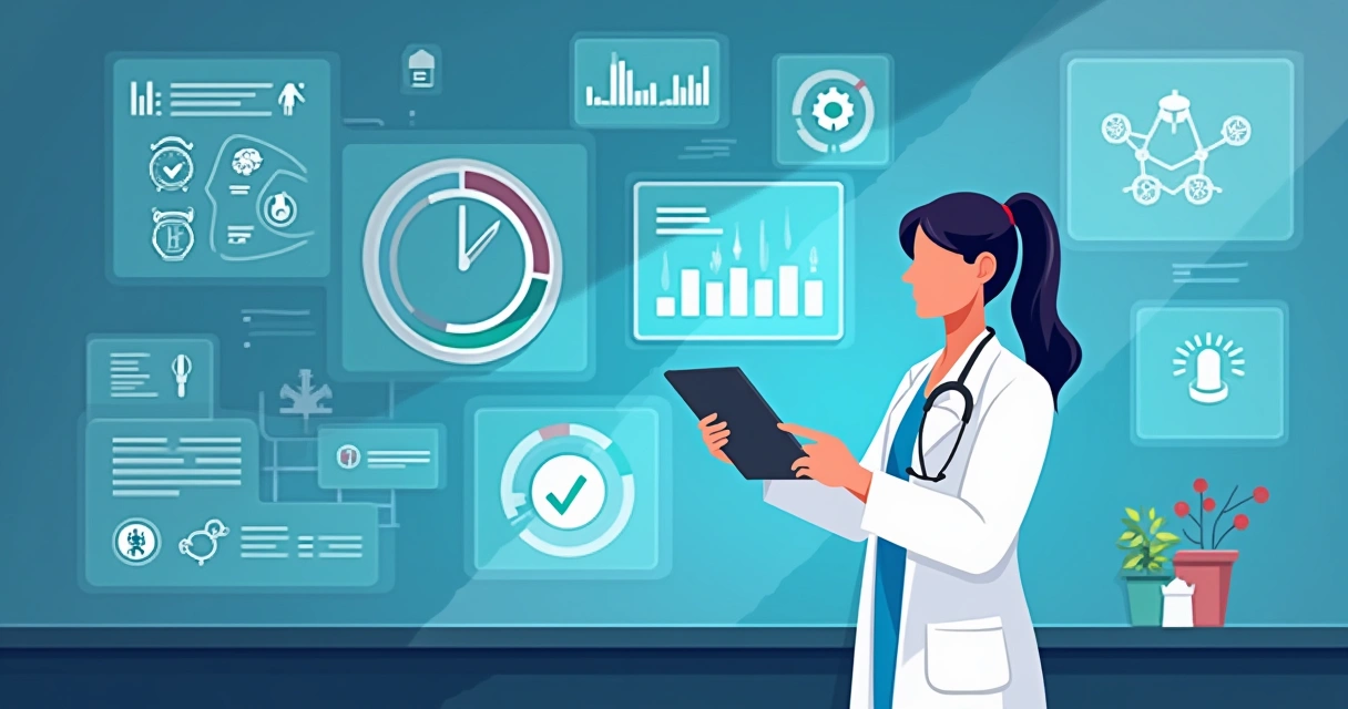 Fatores de risco e manejo da recorrência da bacteremia por S. aureus 4 Profissional digitando dados em tablet com gráficos sobre infecções hospitalares ao fundo