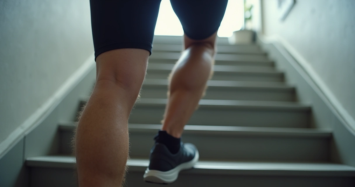 Pessoa subindo escadas como forma de exercício para as pernas