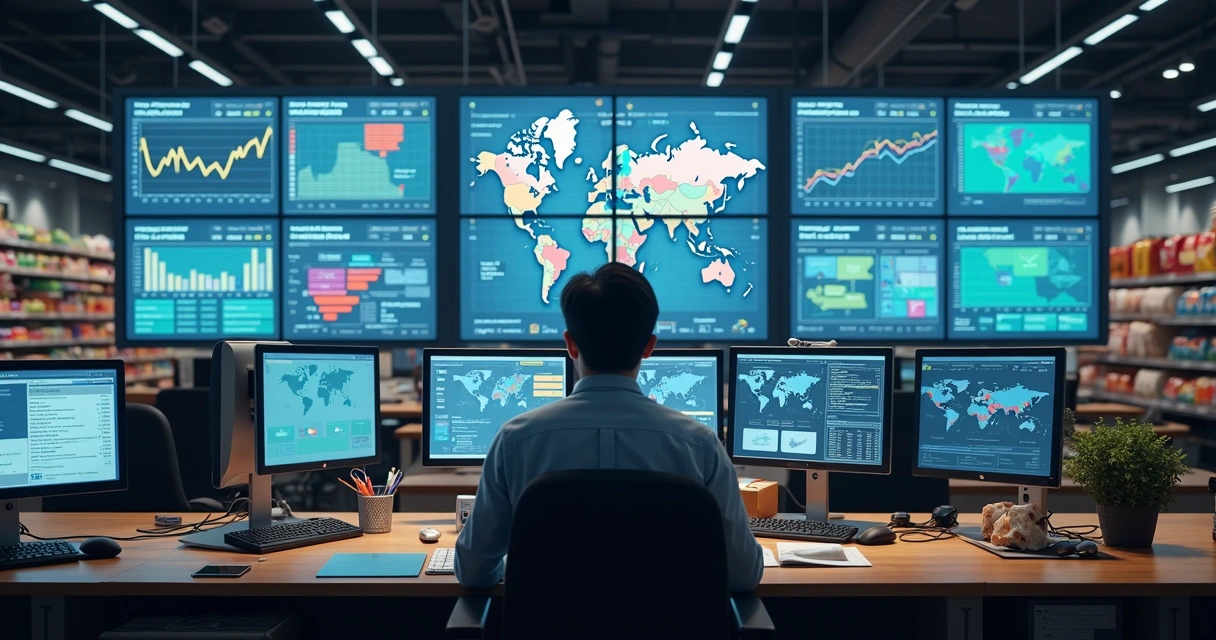 Sistema de IA analisando gráficos de vendas em tela de computador 