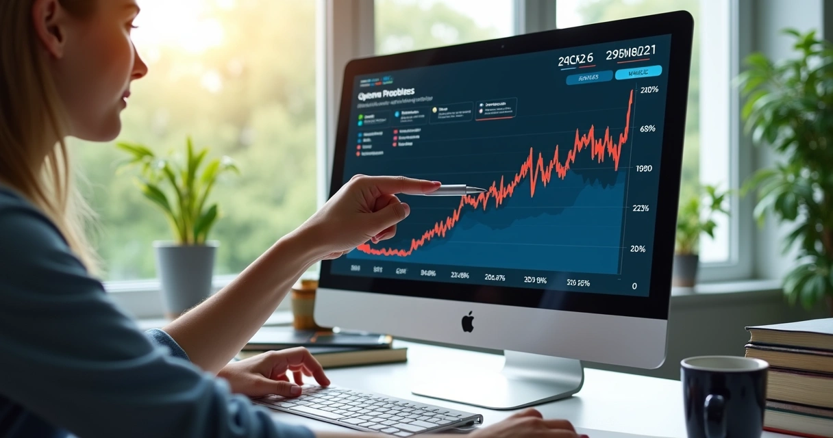 Pessoa analisando tendências de futebol em tela com probabilidades 
