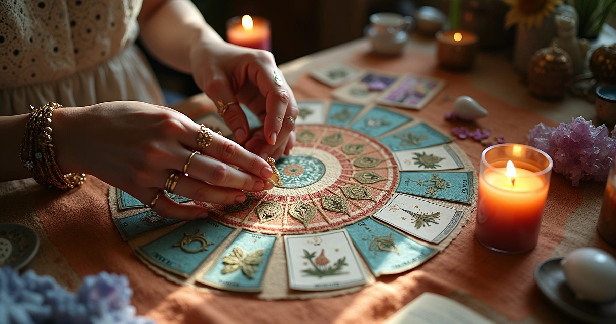 Previsão de mês com cartas ciganas e anotações coloridas 