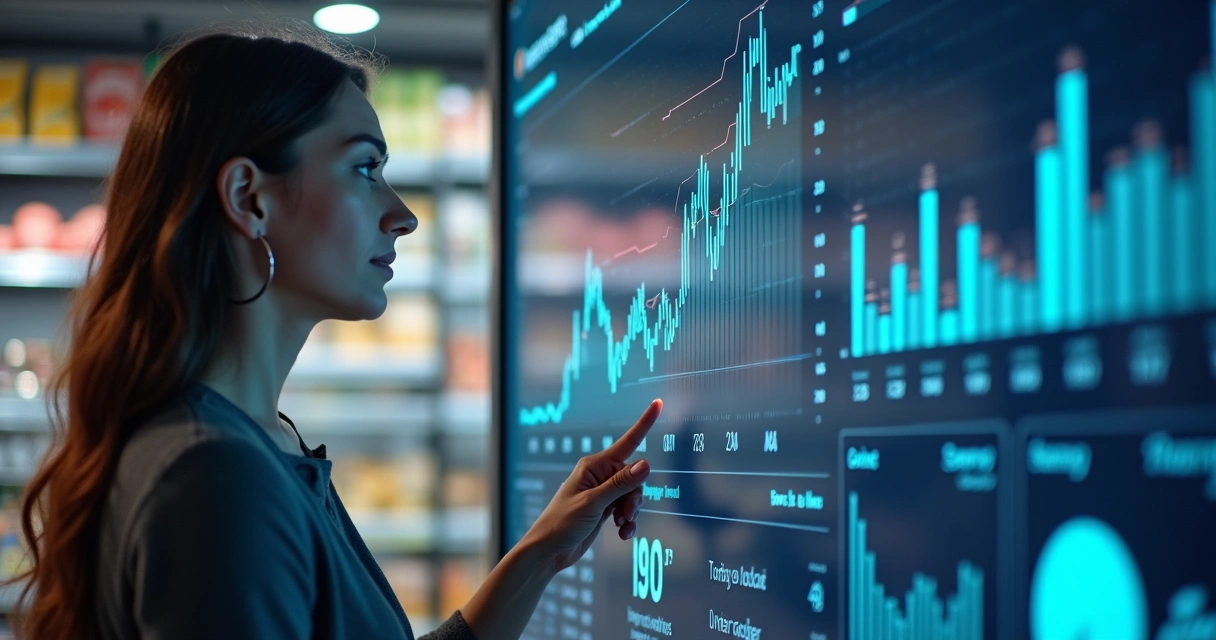 Profissional analisando gráficos de previsão de ruptura de estoque