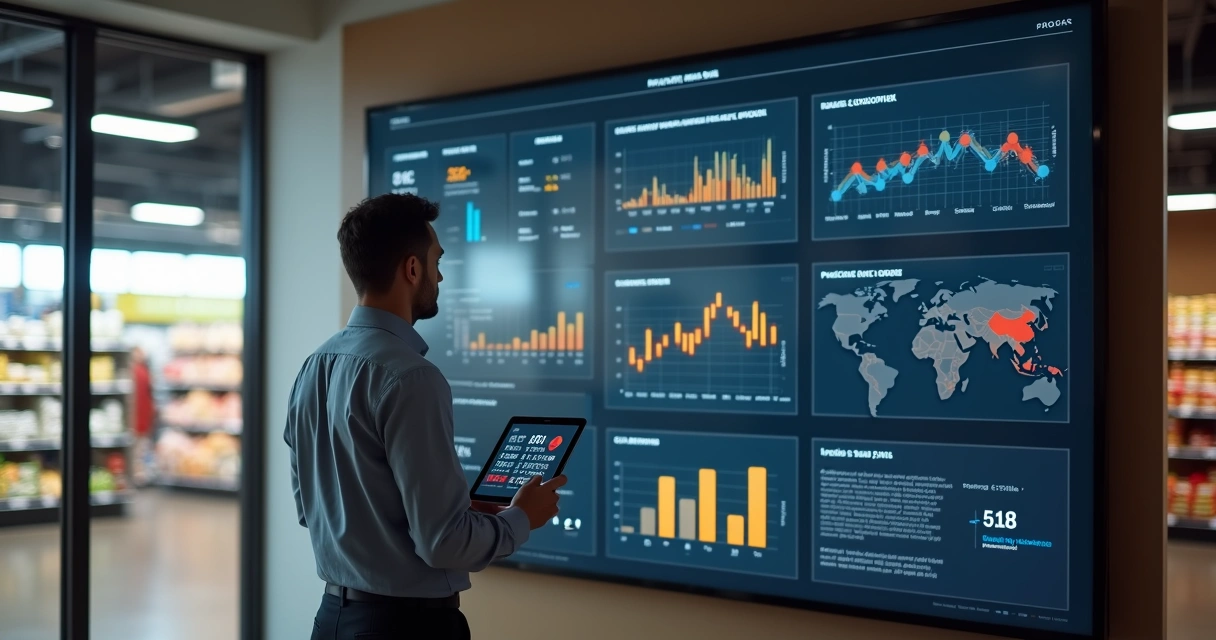 Gestor de varejo analisando painel com alertas de ruptura de estoque 