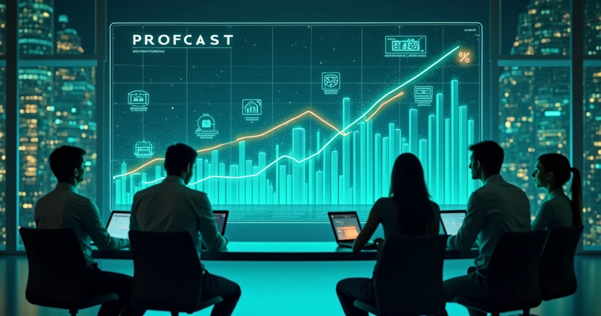 Gráfico digital de previsão de vendas com elementos de IA no fundo 