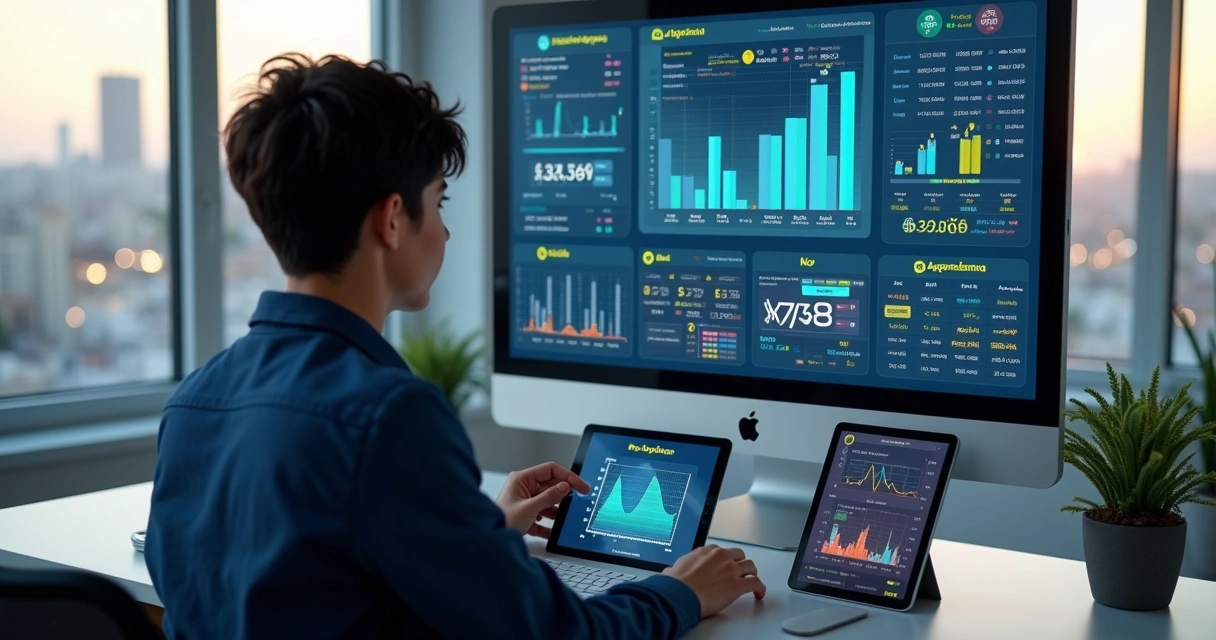 Pessoa marcando previsões em painel digital e olhando estatísticas 