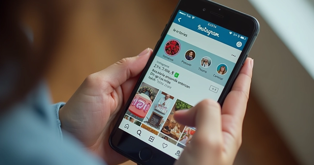Painel do Instagram exibindo stories organizados no topo e feed de posts ao fundo 