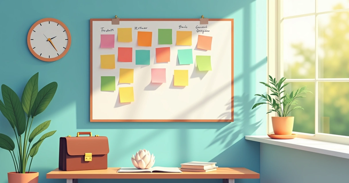 Quadro de prioridades com símbolos de carreira e equilíbrio 