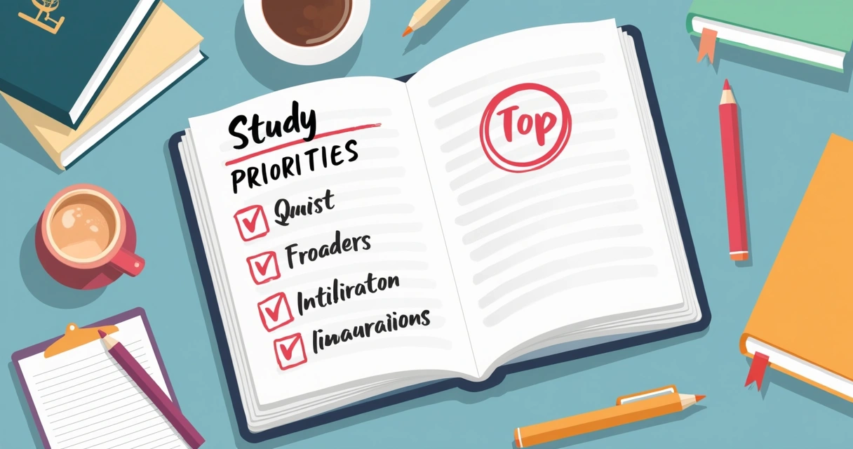 Lista de prioridades de estudo em caderno aberto