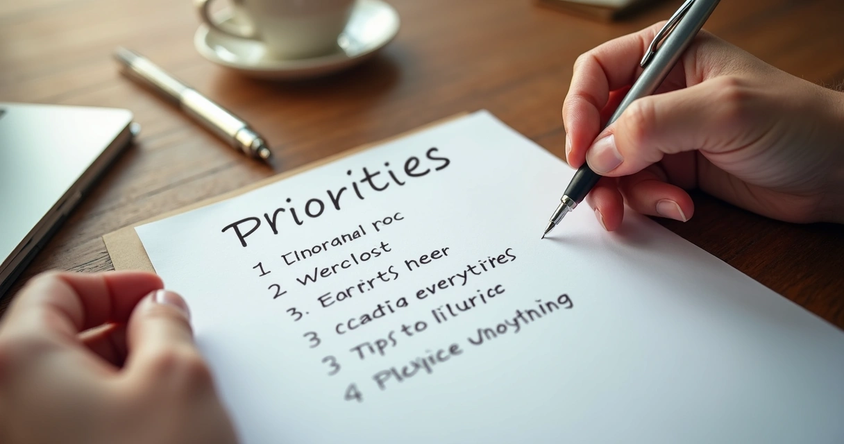 Mão segurando lista de prioridades escrita à mão em folha de papel 