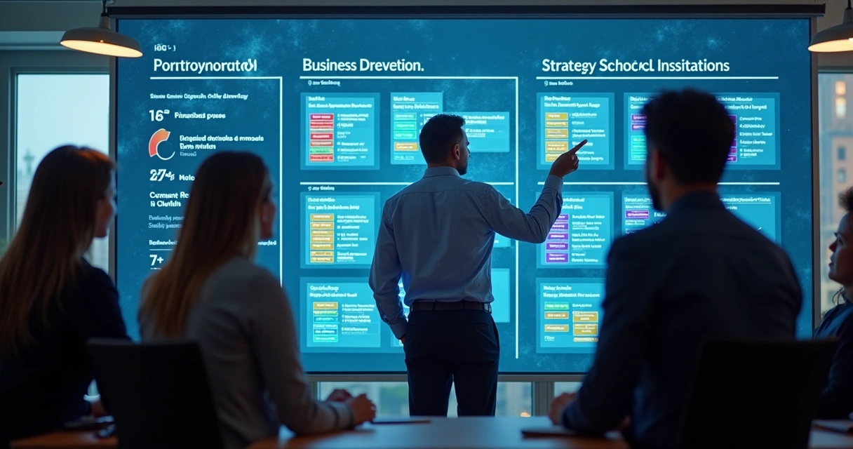 Gestor de TI priorizando projetos em quadro digital 