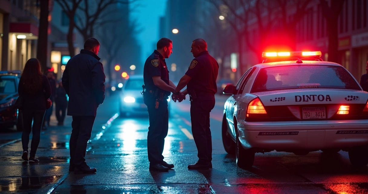 Agente policial imobilizando suspeito em via urbana 