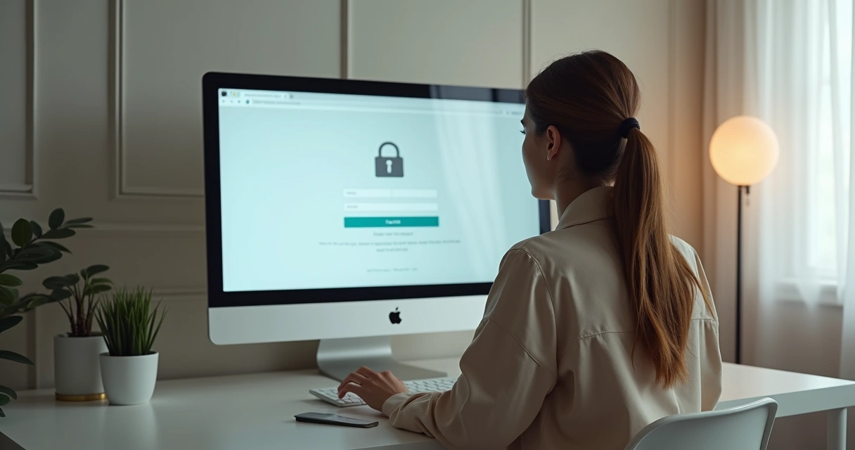 Profissional de conteúdo digital usando plataforma segura 