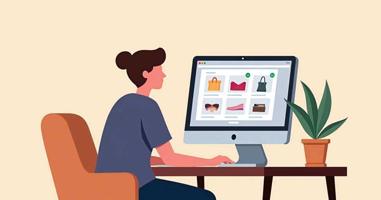 Pessoa no computador sorrindo, navegando de modo discreto 