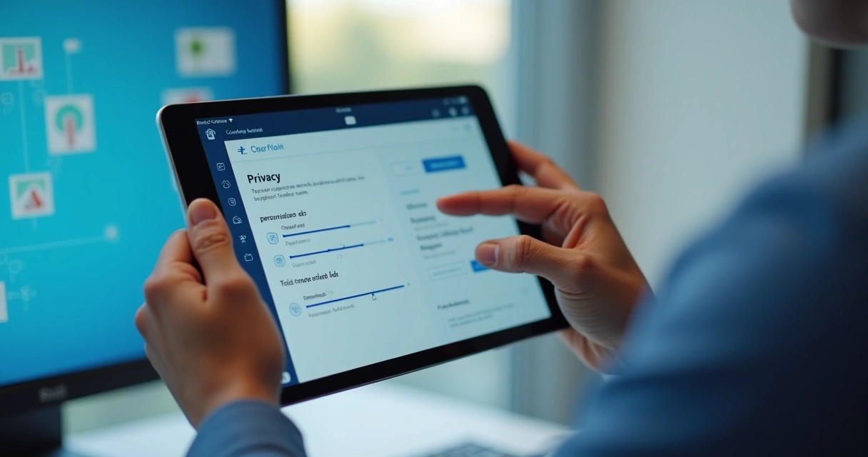 Usuário ajustando configurações de privacidade em dispositivo digital