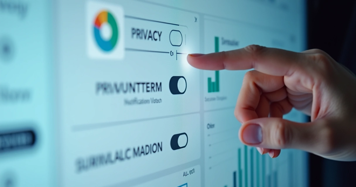 Dashboard de automação com opções de privacidade e consentimento visíveis na tela 