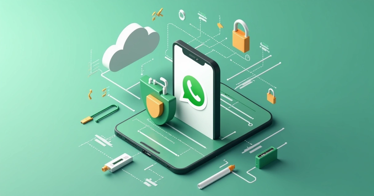 Símbolo de privacidade, mensagem criptografada e celular com WhatsApp 
