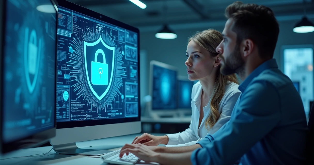 Representação de proteção de dados digitais em tela de computador 