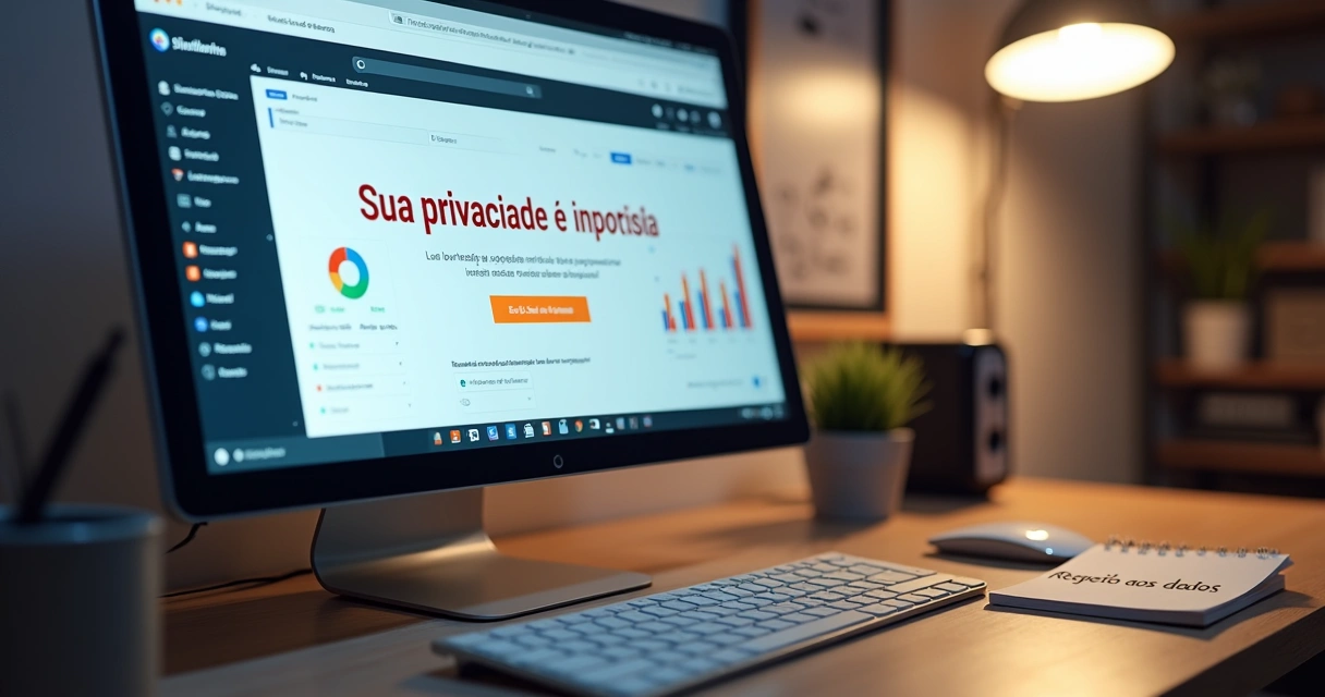 Tela de computador exibindo mensagem de privacidade durante campanha digital 