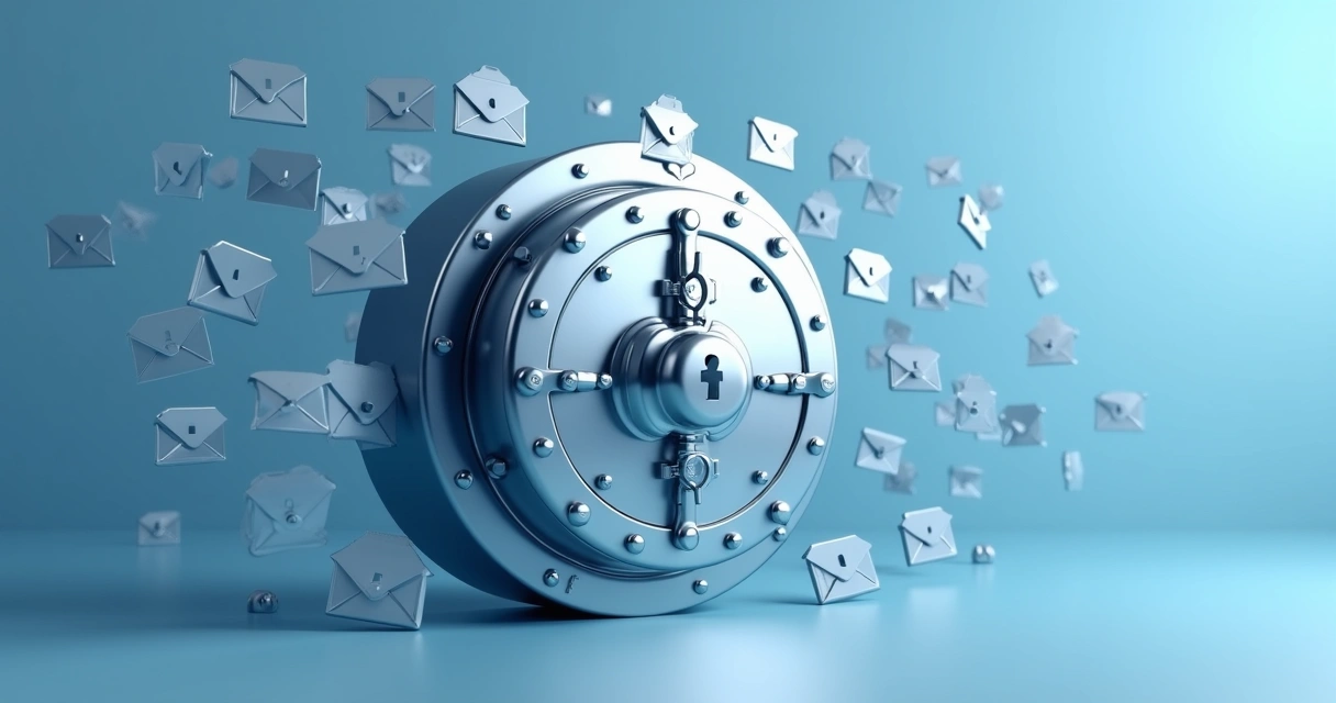 Ilustração de segurança de dados em listas de e-mails. 