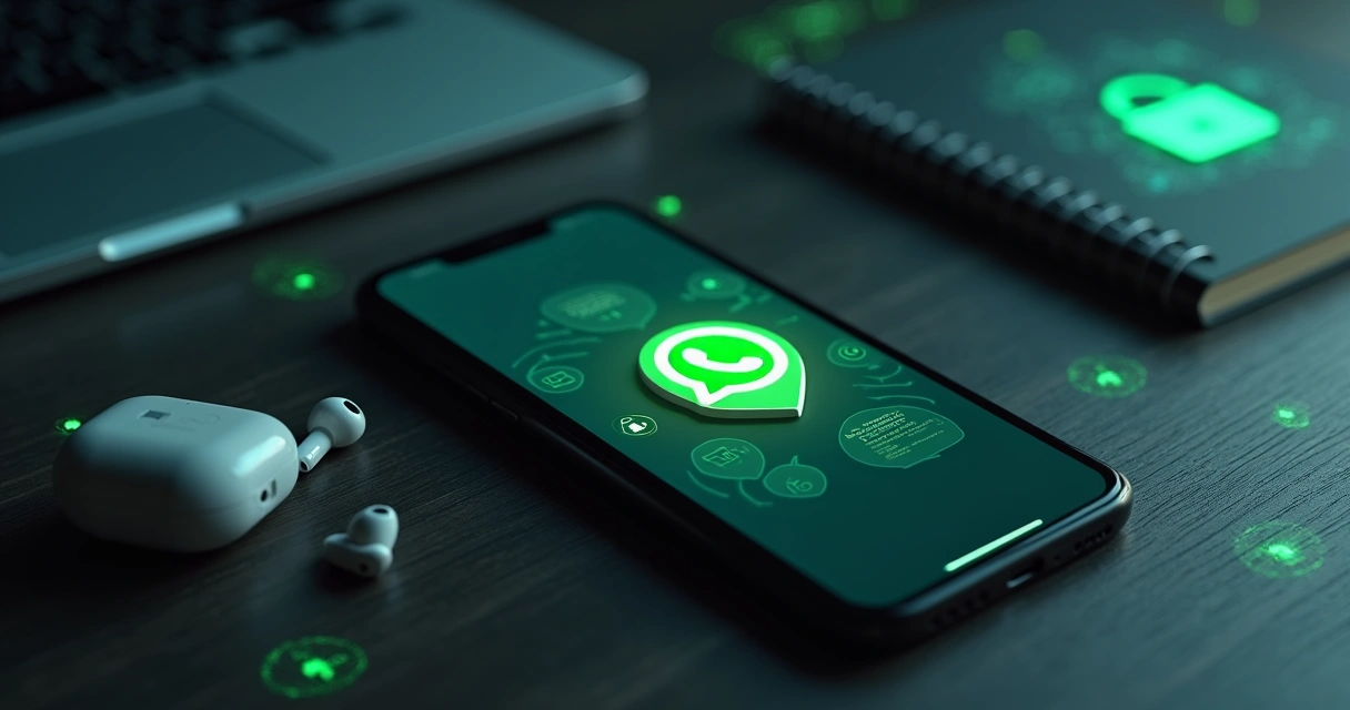 Ilustração realista de segurança e privacidade em grupo do WhatsApp no celular 